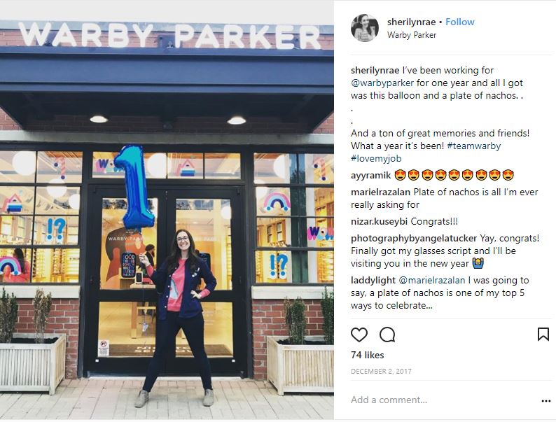 Warby Parker lady outside instagram post